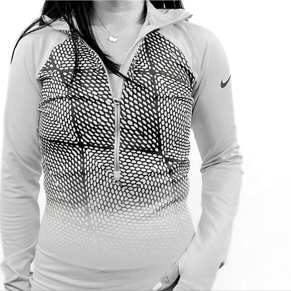 Nike Pro Women's Dri-FIT Half-Zip Gray  Athletic Optic Illusion Running Pullover - Picture 1 of 15